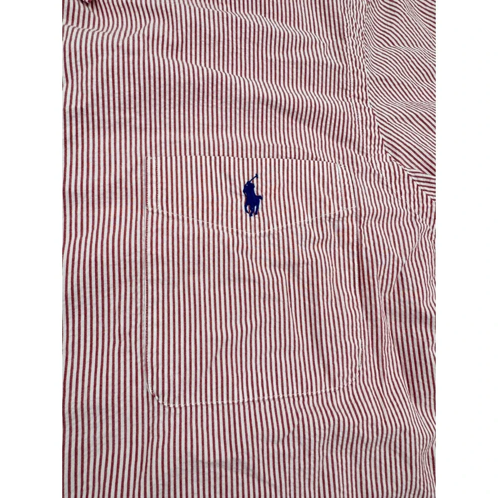 Polo Ralph Lauren Mens XL Untucked Fit Short Sleeve Button Down Red Striped